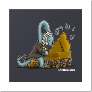 Bachiosaurus Cute Funny Brachiosaurus Vintage Bach Classical Musician Dinosaur Cartoon Posters and Art